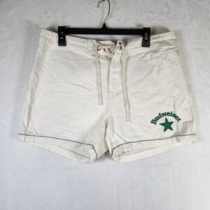 Budweiser PacSun Mens Shorts Size 34 White Green Star Logo Drawstring Casual